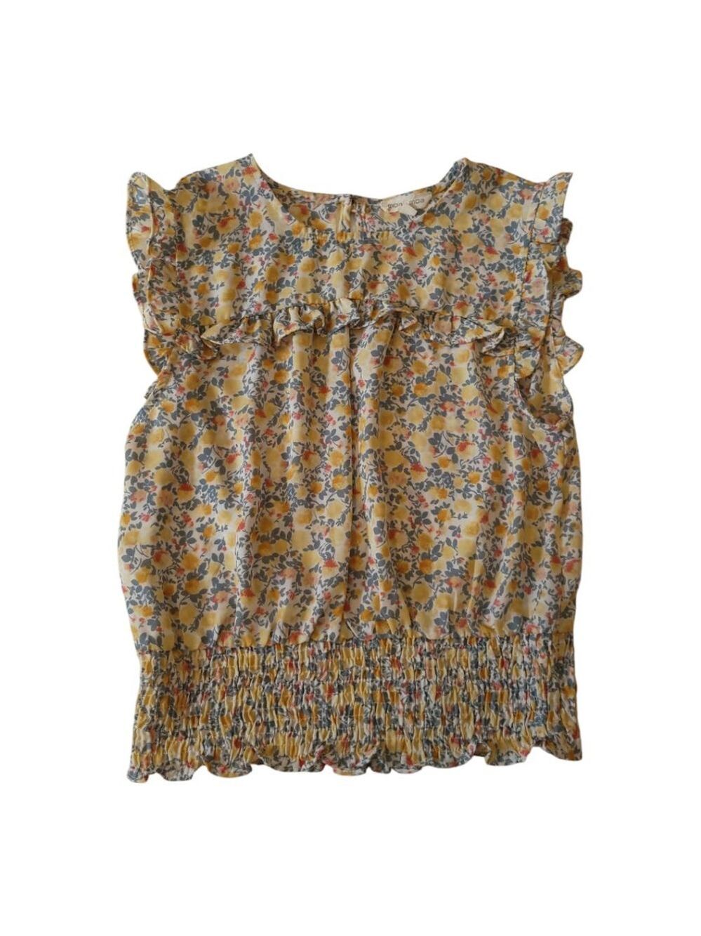 Women's moa moa Floral Blouse Size M Yellow Blue - Picture 2 of 8